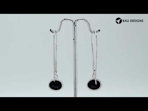 Wholesale sterling silver oval hook earrings with Black Onyx stone