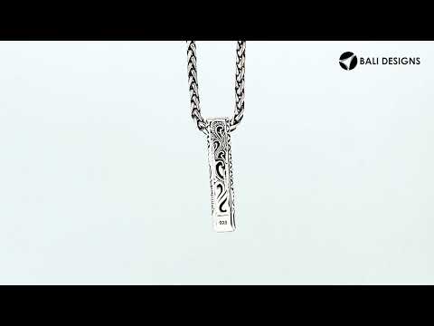 Wholesale sterling silver rectangular pendant with intricate Bali carving and dotted border – handcrafted artisan unisex jewelry for retailers and resellers.