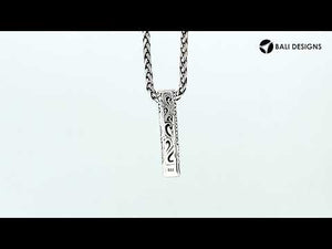Wholesale sterling silver rectangular pendant with intricate Bali carving and dotted border – handcrafted artisan unisex jewelry for retailers and resellers.