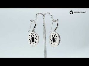 Sterling silver oval drop earrings with Ruby and decorative oxidized silver detailing for wholesale collections.