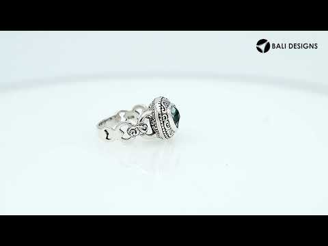 Sterling silver Balinese design ring with triangle shape Blue Topaz Quartz stone