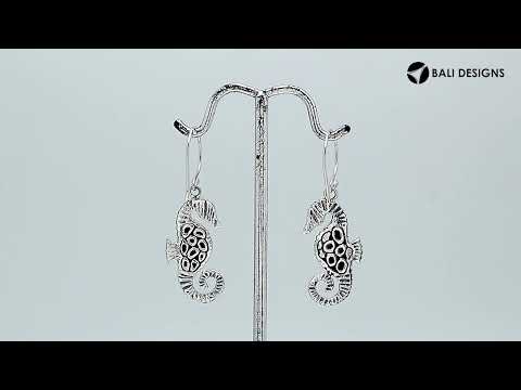 Wholesale Sterling Silver Seahorse Earrings With Black Shell Inlay