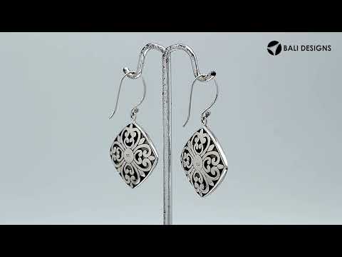 Sterling Silver Mother Of Pearl And Black Shell Inlay Drop Earrings In Diamond Shape