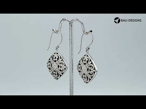 Sterling Silver Mother Of Pearl And Black Shell Inlay Drop Earrings In Diamond Shape