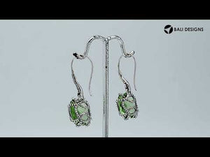 Wholesale sterling silver Green Amethyst Quartz cushion cut earrings with oxidized finish and polished detailing.