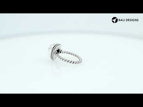 Sterling silver trillion Amethyst Quartz ring with faceted purple Quartz and rope bezel, wholesale jewelry from Indonesia.