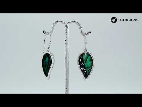 Wholesale Sterling Silver Abalone Shell leaf earrings with cutout filigree design, earwire lock, and polished finish handcrafted in Bali.