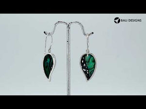 Wholesale Sterling Silver Abalone Shell leaf earrings with cutout filigree design, earwire lock, and polished finish handcrafted in Bali.