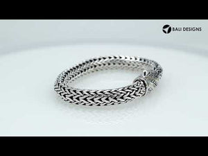 Sterling Silver & 18K Gold Bali Wheat Bracelet Featuring Chevron Pattern Dual-Tone Clasp And Handcrafted Balinese Weave