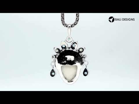 Sterling Silver Bone Face Pendant With Multi Quartz Crown And Balinese Detailing.