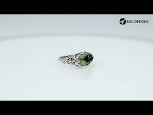 Sterling Silver Green Amethyst Quartz ring with Balinese scroll detailing
