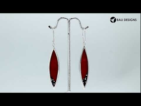 Red Coral Long Marquise Silver Earrings For Wholesale