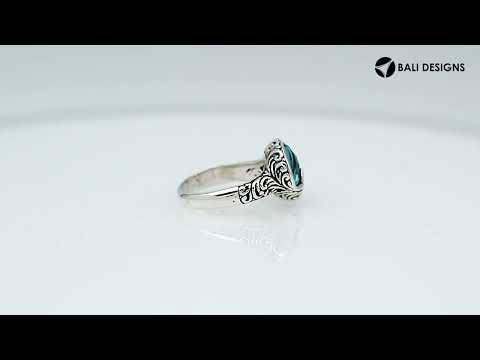 Wholesale Sterling Silver London Blue Topaz Quartz faceted women’s ring with Balinese swirl design