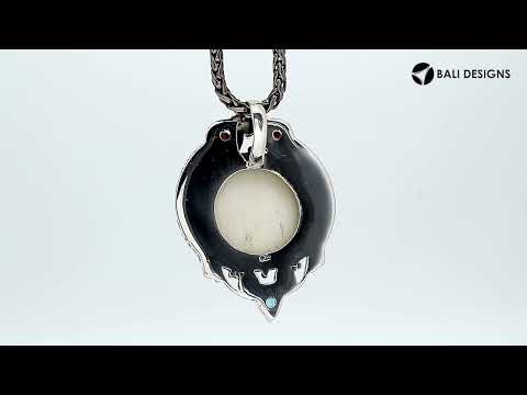 Sterling Silver Moon Face Pendant with Amethyst, Blue Topaz, and Garnet Quartz handcrafted in Bali