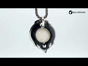 Sterling Silver Moon Face Pendant with Amethyst, Blue Topaz, and Garnet Quartz handcrafted in Bali