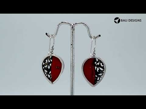 Sterling silver teardrop earrings with Abalone Shell and Balinese scrollwork design