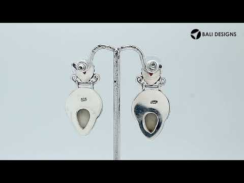 Sterling Silver Earrings With Bone Carving Face Garnet Quartz Top And Citrine Quartz Accent