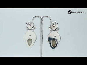 Sterling Silver Earrings With Bone Carving Face Garnet Quartz Top And Citrine Quartz Accent
