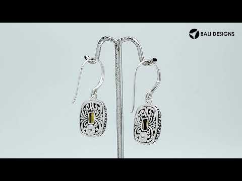 Sterling Silver Cushion Citrine Quartz Earrings With Ornate Scroll Frame Handcrafted In Bali