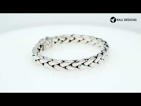 Wholesale sterling silver handwoven chain bracelet with decorative carved clasp – artisan Bali jewelry, bulk silver bracelets supplier