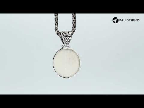 Sterling Silver Bone Face Round Pendant With Ornate Balinese Scrollwork Bail.