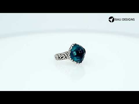 Sterling Silver Cushion Shape Designer Statement Ring With London Blue Topaz Quartz For Wholesale