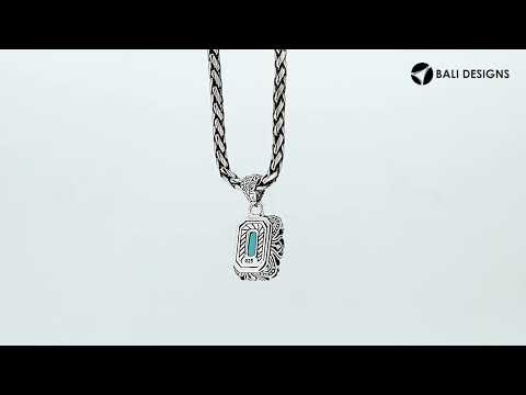 London Blue Topaz Quartz emerald-cut pendant crafted in polished 925 sterling silver with intricate filigree side detailing and a strong, classic wholesale design