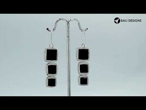 Wholesale Sterling Silver Earrings With Three Cushion Turquoise Shell Panels In A Vertical Drop