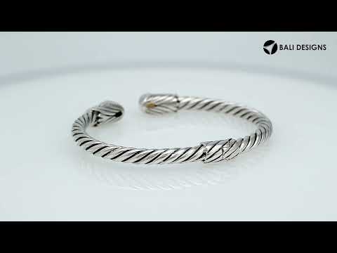"Wholesale sterling silver cuff Bangle with teardrop Citrine Quartz and Balinese rope design, handmade in Bali"
