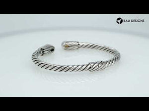 "Wholesale sterling silver cuff Bangle with teardrop Citrine Quartz and Balinese rope design, handmade in Bali"
