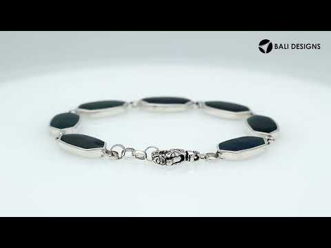 Silver Bracelet With Black Shell And Lobster Lock In 925 Sterling Silver For Wholesale