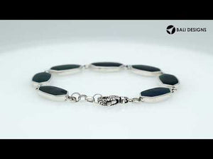 Silver Bracelet With Black Shell And Lobster Lock In 925 Sterling Silver For Wholesale