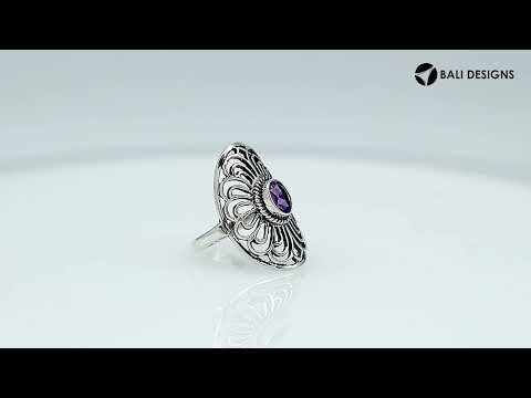 Sterling Silver Oval Shape Ring With Amethyst Quartz In Balinese Designer Style