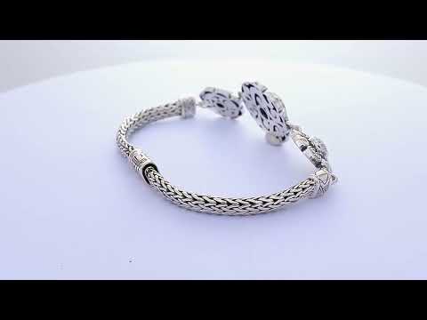 Wholesale Sterling Silver With 18K Gold Diamond Triple Mandala Floral Woven Cuff Bracelet