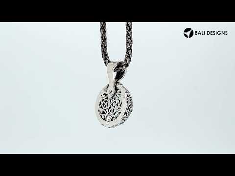 Sterling Silver Round Shape London Blue Topaz Quartz Pendant With Balinese Carved Design