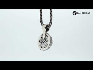 Sterling Silver Round Shape London Blue Topaz Quartz Pendant With Balinese Carved Design