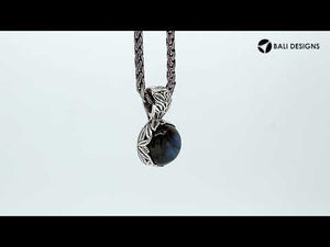 Wholesale sterling silver Rainbow Moonstone round pendant with Balinese handicraft design and antique finish handcrafted in Bali