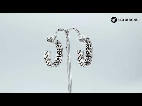 Wholesale Sterling Silver Rope And Scroll Pattern Half-Hoop Earrings With Oxidized Finish