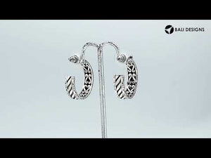 Wholesale Sterling Silver Rope And Scroll Pattern Half-Hoop Earrings With Oxidized Finish