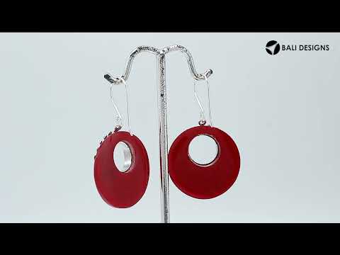 Sterling Silver Red Coral Round Hoop Drop Earrings