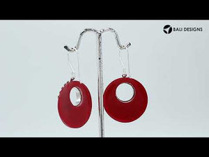 Sterling Silver Red Coral Round Hoop Drop Earrings