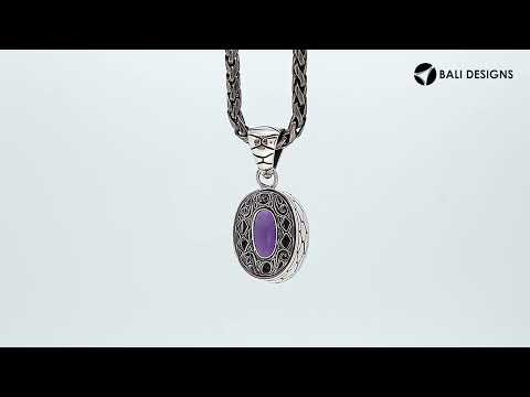 Sterling silver oval pendant with faceted Blue Topaz Quartz and Balinese scroll back, wholesale jewelry. 