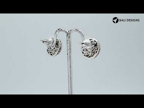 Wholesale Sterling Silver Bali Swirl Garnet Quartz Stud Earrings With Oxidized Detailing Handcrafted In Bali