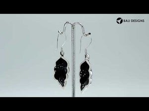 Black Shell Silver Leaf Filigree Earrings For Wholesale