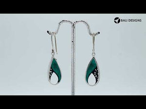 Wholesale Sterling Silver Turquoise Shell pear earrings with open filigree frame, earwire lock, and polished finish handcrafted in Bali.