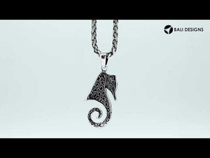 Sterling silver seahorse pendant with abalone shell inlay and Balinese scroll detailing, handmade in Bali for wholesale buyers.