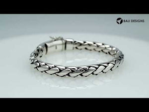 925 sterling silver heavy woven chain bracelet with polished push clasp.