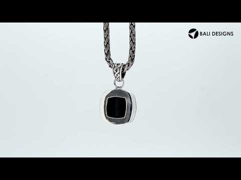Sterling Silver Cushion Pendant Featuring Black Onyx With Rope-Edge Detailing.