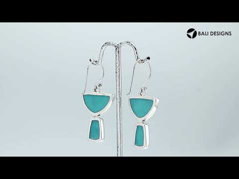 Sterling Silver Turquoise Shell Half Moon Tapered Drop Structured Designer Earrings Wholesale