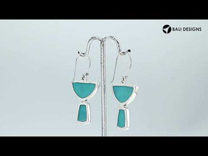 Sterling Silver Turquoise Shell Half Moon Tapered Drop Structured Designer Earrings Wholesale